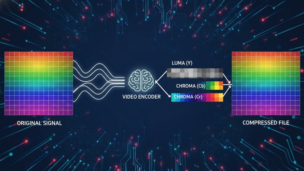 Video encoder diagram showing the separation of a color signal into Luma and Chroma channels during video compression