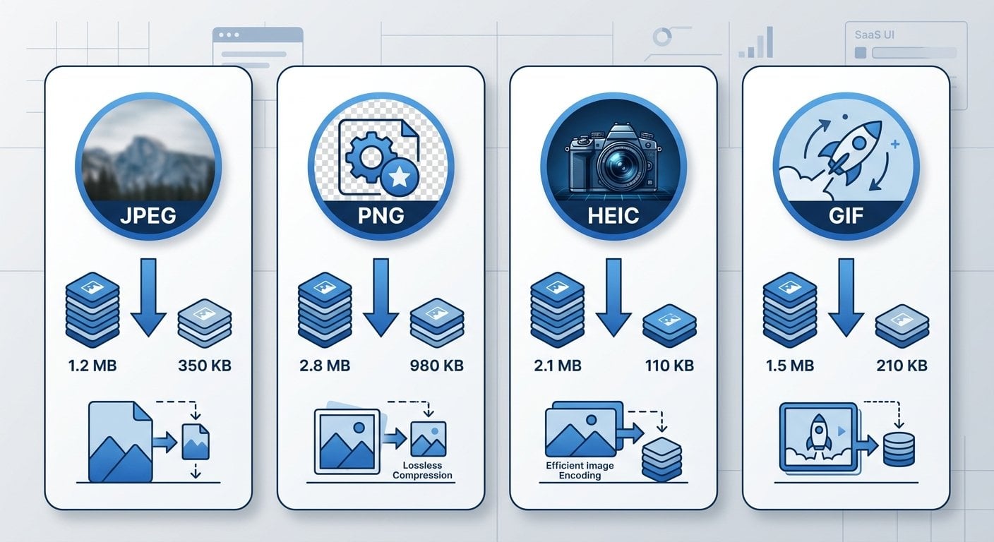 各图片格式压缩效果对比，适用于 Google Drive 上传场景