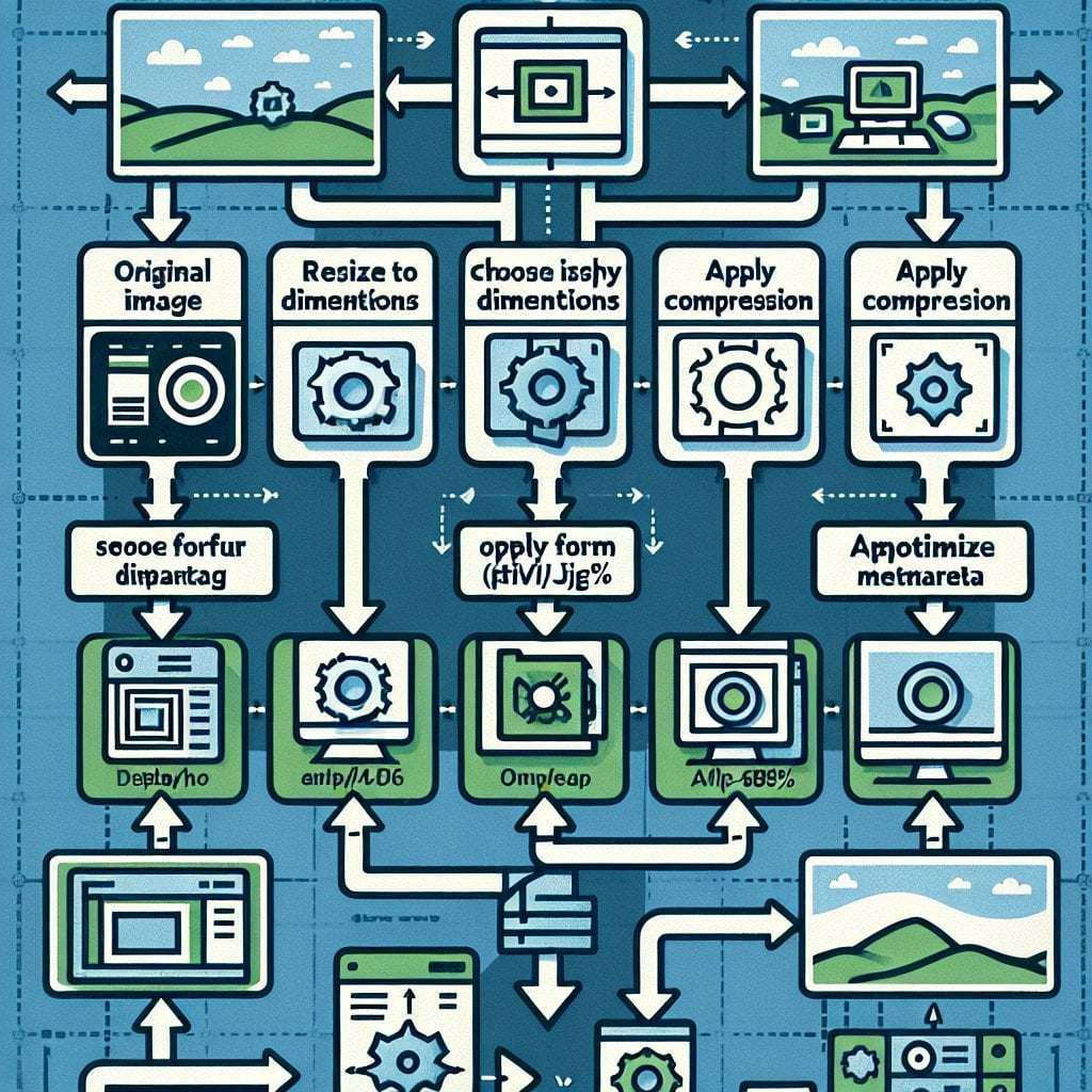 Web developers के लिए automated image compression workflow दिखाने वाला flowchart