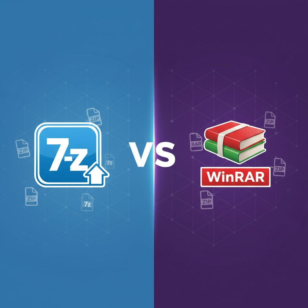 7-Zip与WinRAR对比，并排展示两款压缩软件界面