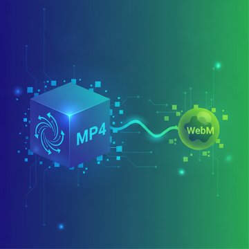 Two glowing file format icons side by side on a sleek digital surface, representing the WebM vs MP4 size comparison debate.