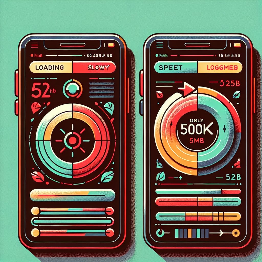 Mobile website speed comparison showing optimized versus non-optimized file sizes
