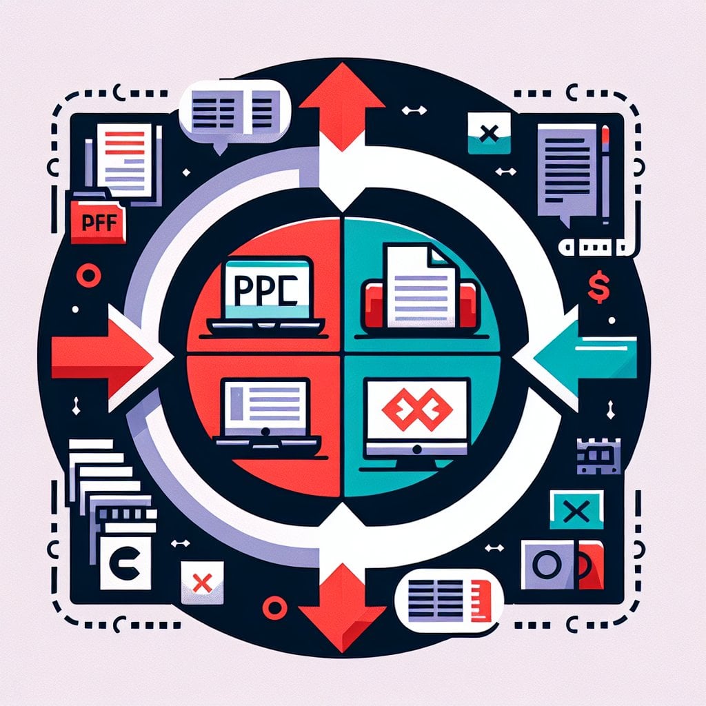 Representação visual da conversão de PDF entre diferentes formatos de arquivo