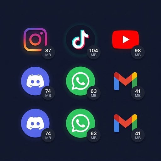 Grid of popular platform logos with file size limit badges for Instagram, TikTok, YouTube, Discord and WhatsApp