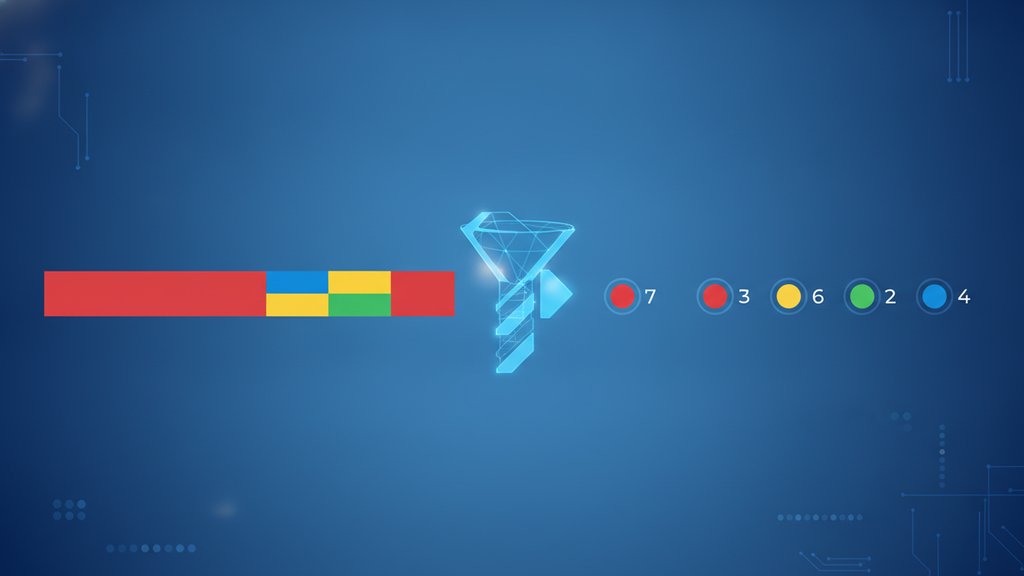 Illustration of data compression, showing a sequence of repeated colored blocks condensed into a smaller set of values and counts.