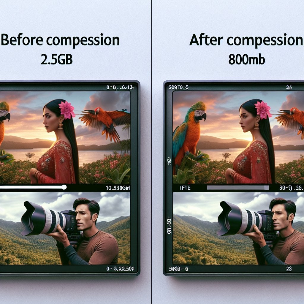 Side-by-side comparison showing video quality before and after compression